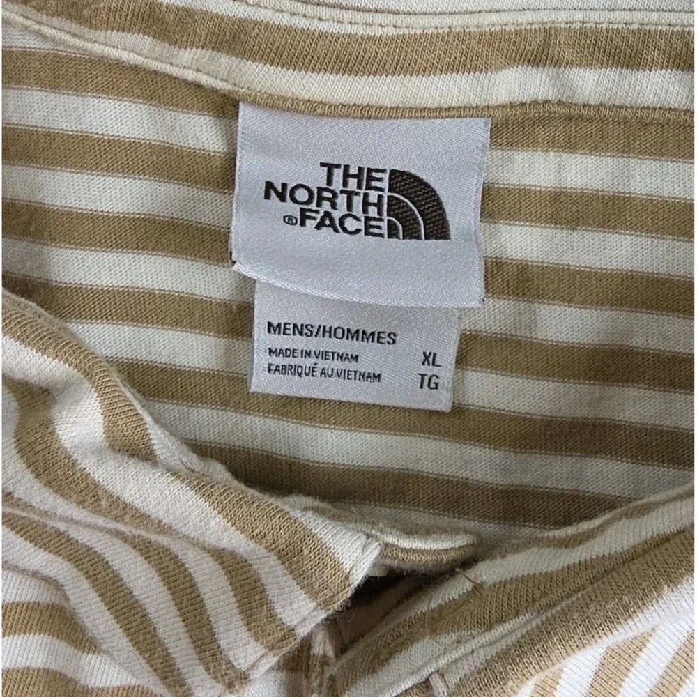 The North Face Polo Shirt Mens X-Large BROWN CREAM Striped Casual Short Sleeve
